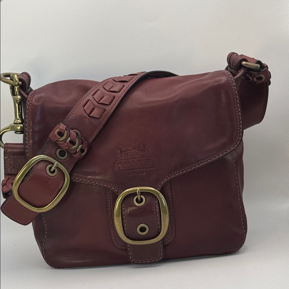 HTF Coach Bleeker Legacy Tattersall Shoulder Flap Bag Burgandy F0769-11419